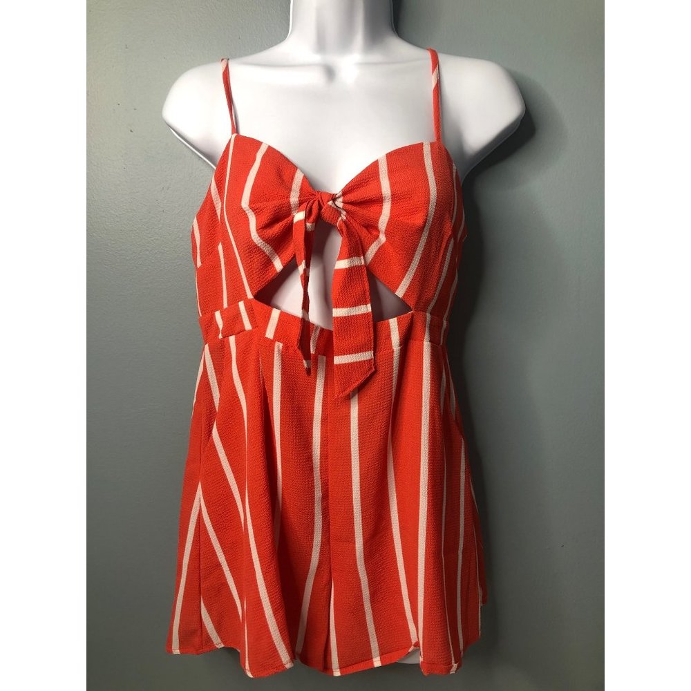Love University small orange and white romper